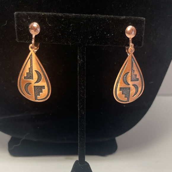 Southwestern WM Copper Wheeler Co signed Pierced Earrings VINTAGE - Picture 1 of 6
